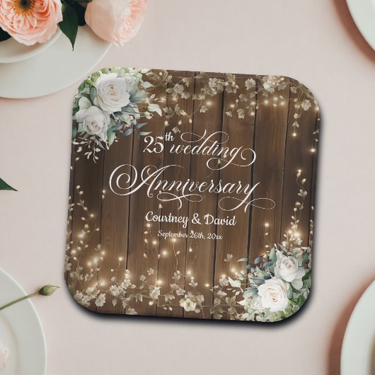 Assiettes En Carton 25e anniversaire du Mariage Lumières à cordes rust