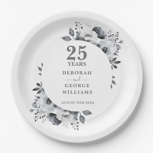 Assiettes En Carton 25e anniversaire du Mariage moderne chic (Devant)