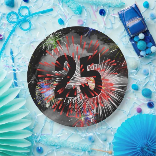 Assiettes En Carton 25e anniversaire Feu d'artifice dans les nuages Pl (Fête)