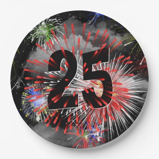 Assiettes En Carton 25e anniversaire Feu d'artifice dans les nuages Pl (Devant)