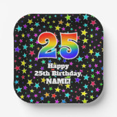 Assiettes En Carton 25e anniversaire : Fun Stars Motif et Rainbow "25" (Recto)