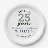 Assiettes En Carton 25e anniversaire Mariage d'argent moderne (Devant)