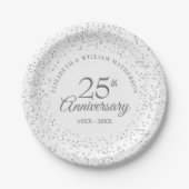 Assiettes En Carton 25e anniversaire Mariage Silver Confetti Moderne (Devant)