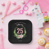 Assiettes En Carton 25e anniversaire noir Nom du script floral (Fête)