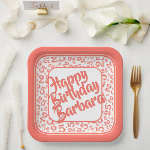 Assiettes En Carton 25e anniversaire Numéro de fête Motif Coral Blanc