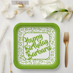 Assiettes En Carton 25e anniversaire Numéro de fête Motif Vert Blanc