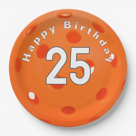 Assiettes En Carton 25e anniversaire Orange Pickleball (Devant)