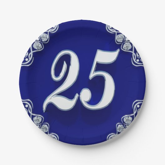 Assiettes En Carton 25e anniversaire ou anniversaire Regal Silver Blue (Devant)