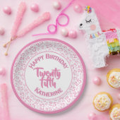 Assiettes En Carton 25e anniversaire Random Number Motif 25 rose/blanc (Fête)