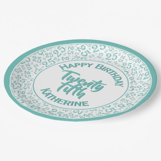 Assiettes En Carton 25e anniversaire Random Number Motif 25 Turquoise/ (Angle)