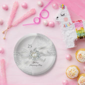 Assiettes En Carton 25e Mariage Parti Pearl White Silver (Fête)