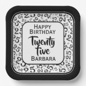 Assiettes En Carton 25e Motif du numéro aléatoire noir/blanc (Recto)