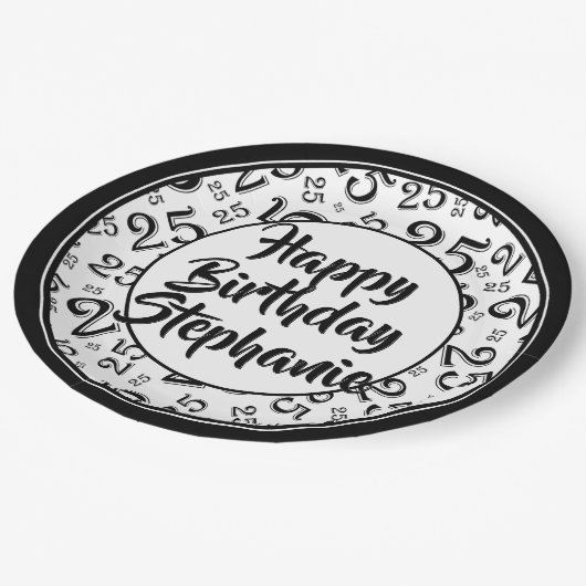 Assiettes En Carton 25e Motif du numéro aléatoire noir/blanc (Angle)
