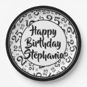 Assiettes En Carton 25e Motif du numéro aléatoire noir/blanc (Devant)