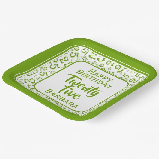 Assiettes En Carton 25e Motif du numéro aléatoire vert/blanc (Angulaire)