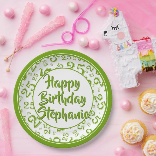 Assiettes En Carton 25e Motif du numéro aléatoire vert/blanc (Fête)