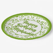 Assiettes En Carton 25e Motif du numéro aléatoire vert/blanc (Angle)