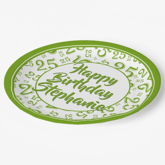 Assiettes En Carton 25e Motif du numéro aléatoire vert/blanc (Angle)