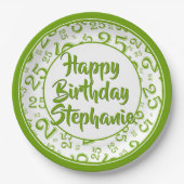 Assiettes En Carton 25e Motif du numéro aléatoire vert/blanc (Devant)