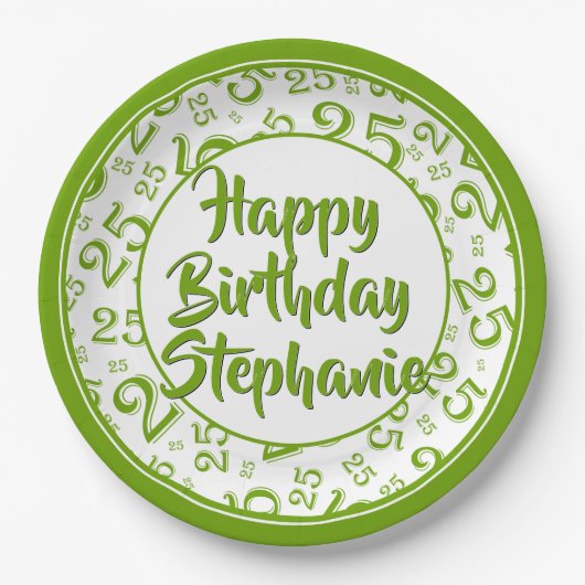 Assiettes En Carton 25e Motif du numéro aléatoire vert/blanc (Devant)