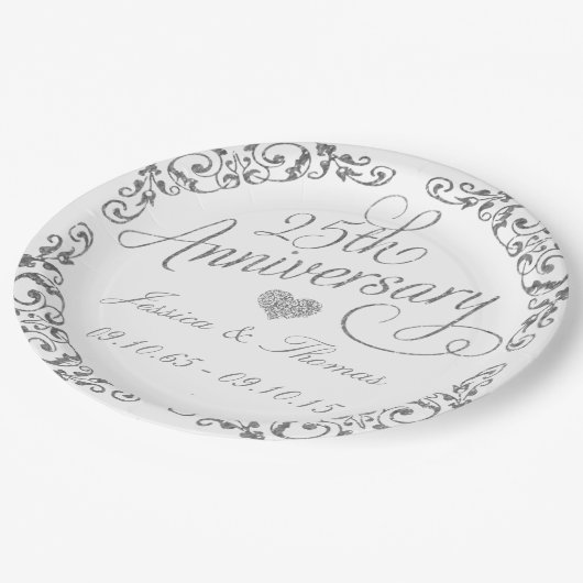 Assiettes En Carton 25ème anniversaire Mariage d'argent Plaque papier (Angle)