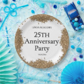 Assiettes En Carton 25th Wedding Anniversary Gold Faux Glitter  (Fête)