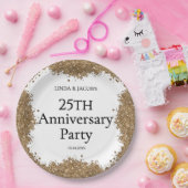 Assiettes En Carton 25th Wedding Anniversary Gold Faux Glitter  (Fête)