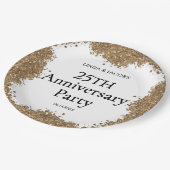 Assiettes En Carton 25th Wedding Anniversary Gold Faux Glitter  (Angle)