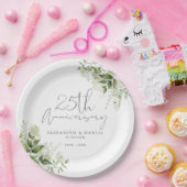 Assiettes En Carton 25th Wedding Anniversary Greenery Silver Script (Fête)