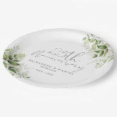 Assiettes En Carton 25th Wedding Anniversary Greenery Silver Script (Angle)