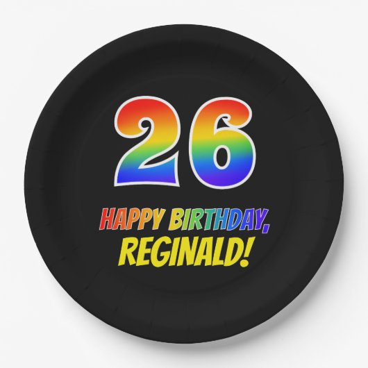 Assiettes En Carton 26e anniversaire : Bold, amusant, simple, arc-en-c (Devant)