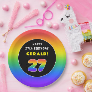Assiettes En Carton 27e anniversaire : Arc-en-ciel coloré # 27, Nom pe
