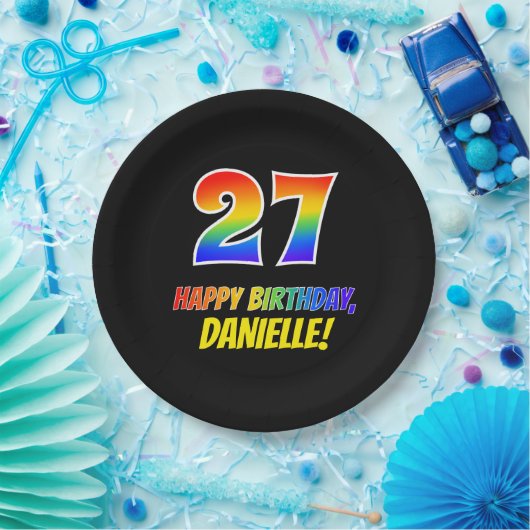 Assiettes En Carton 27e anniversaire : Bold, amusant, simple, arc-en-c (Fête)