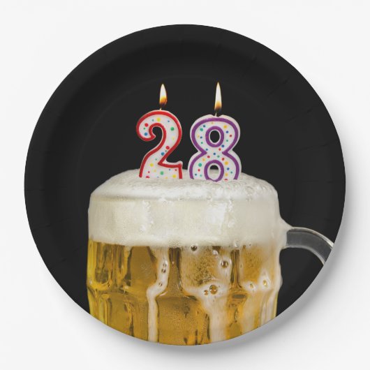 Assiettes En Carton 28e anniversaire Bière sur plaque de papier noir (Devant)