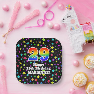 Assiettes En Carton 29e anniversaire : Fun Stars Motif et Rainbow "29"