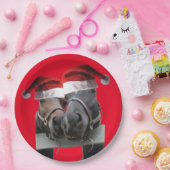 Assiettes En Carton 2 chevaux en Casquettes du Père Noël pour Noël (Fête)