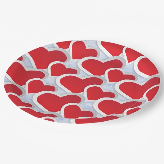 Assiettes En Carton 2 Coeurs rouges Répétant le Motif mou (Angle)