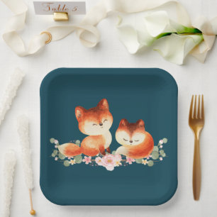 Assiettes En Carton 2 mignons Petits Renards Rouges Aquarelle Design