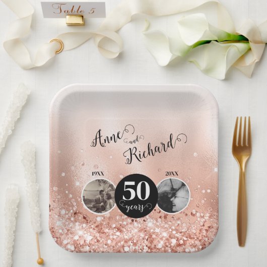 Assiettes En Carton 2 Photo Alors et Maintenant N'IMPORTE QUELLE ANNÉE (Mariage)