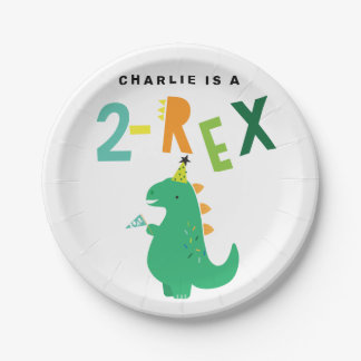 Assiettes En Carton 2-Rex Dinosaur 2e anniversaire Plates