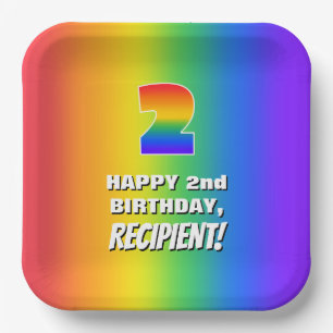 Assiettes En Carton 2e anniversaire : coloré, amusant Motif arc-en-cie