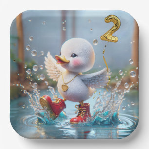 Assiettes En Carton 2e anniversaire Duck Dancing In the Rain Puddle