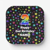 Assiettes En Carton 2e anniversaire : Fun Stars Motif et Rainbow "2" (Recto)