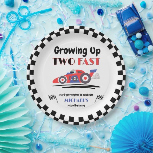 Assiettes En Carton 2e anniversaire Grossissant deux Fast Red Blue Rac (Fête)