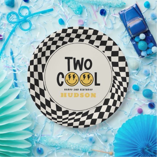 Assiettes En Carton 2e anniversaire sourire visage rétro noir blanc su (Fête)