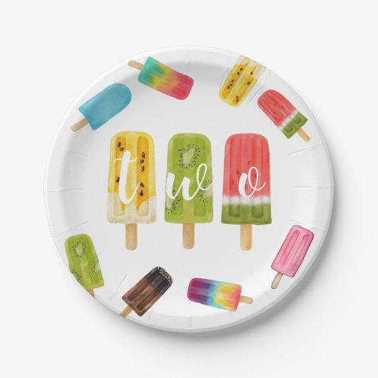 Assiettes En Carton 2e anniversaire Summer pop Sweet Cute Modern Paste (Devant)