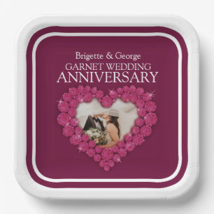 Assiettes En Carton 2e grenat mariage Anniversaire photo coeur rouge