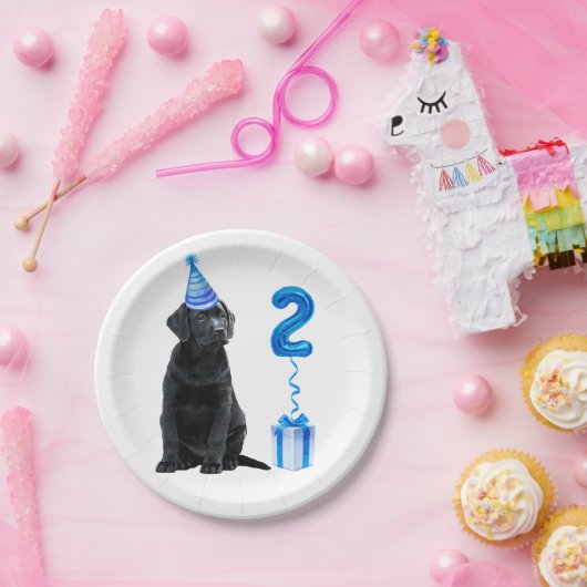 Assiettes En Carton 2ème Anniversaire Chiot Thème - Chien bleu mignon  (Fête)