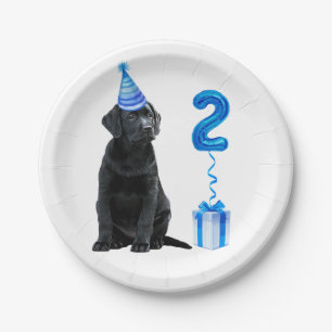Assiettes En Carton 2ème Anniversaire Chiot Thème - Chien bleu mignon 