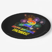 Assiettes En Carton 2ème anniversaire : Fun Motif Fireworks + Rainbow (Angle)
